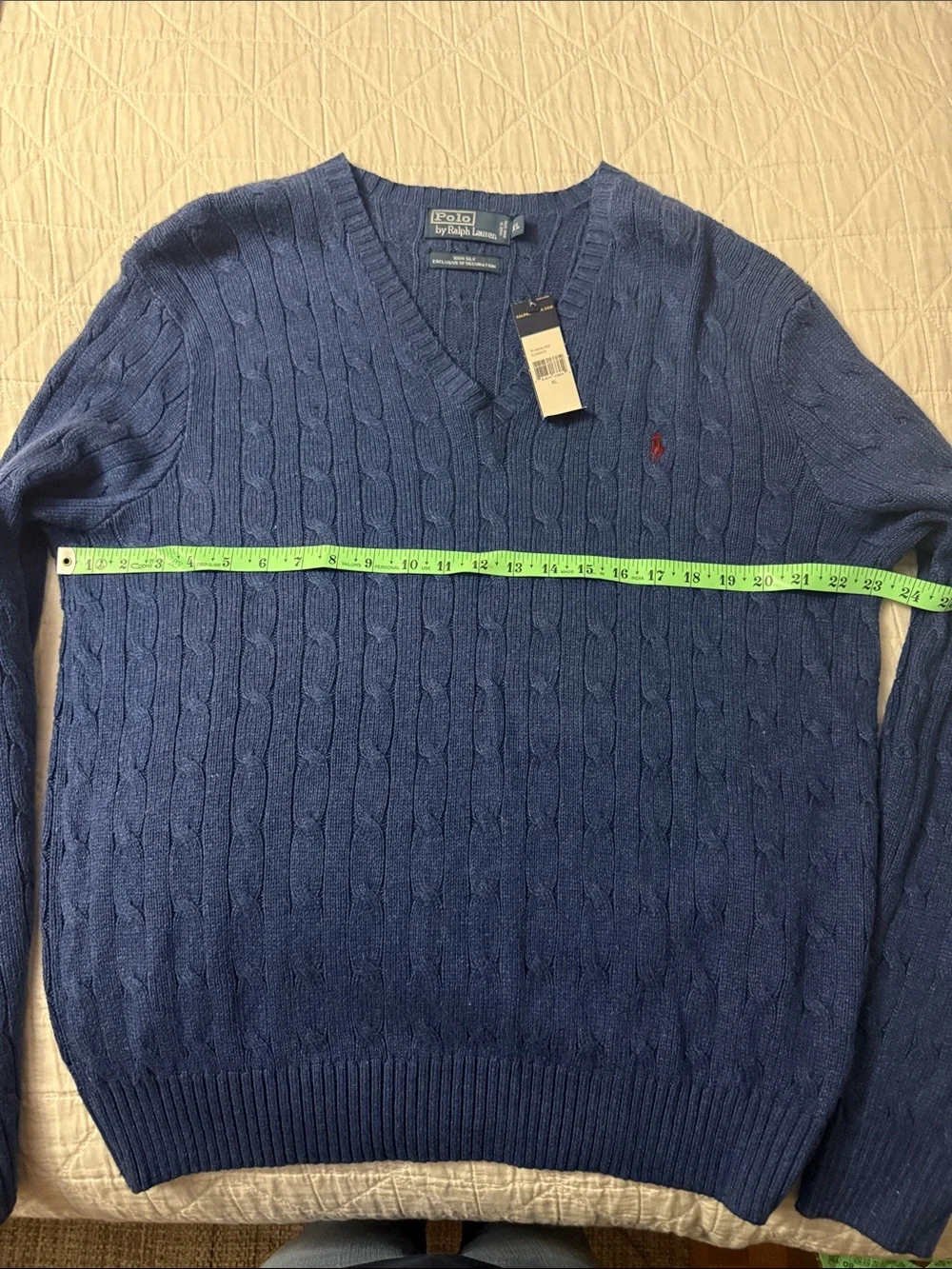 Polo Ralph Lauren Vintage Blue cable knit 100% Silk Sweater w/ Red Pony-XL